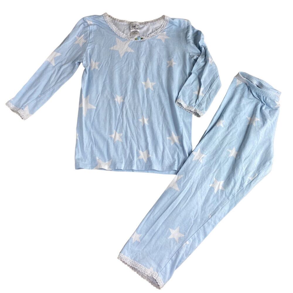 Girl’s Esme Star Pajamas Sz 12 Blue 2 Piece Set Crop Pants 1/4 Sleeve Top